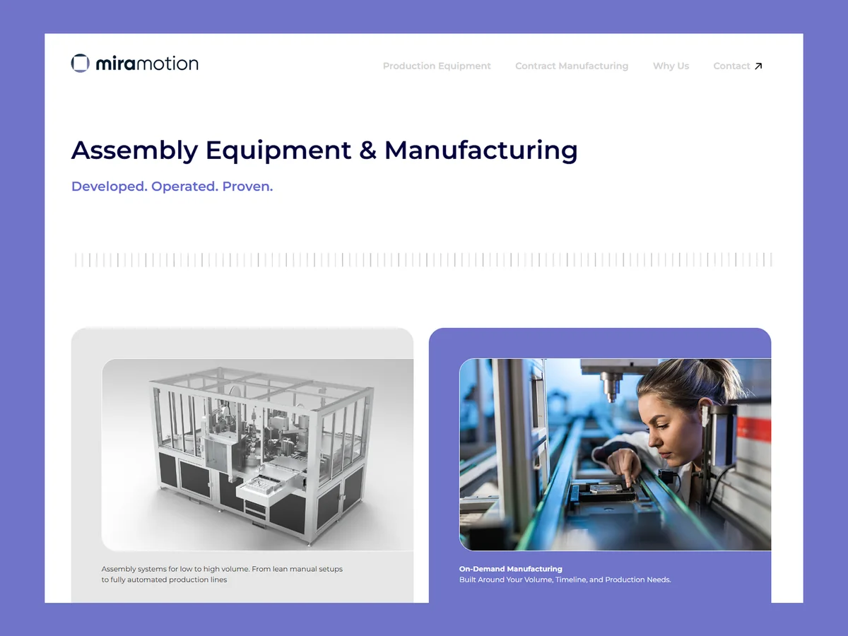 MiraMotion homepage: Assembly Equipment & Manufacturing